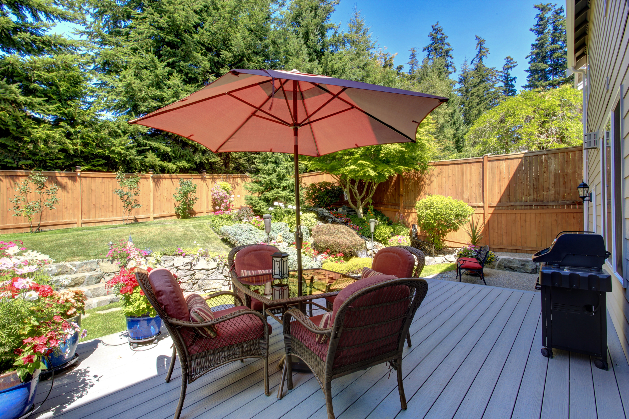 Backyard area with a wooden fence.