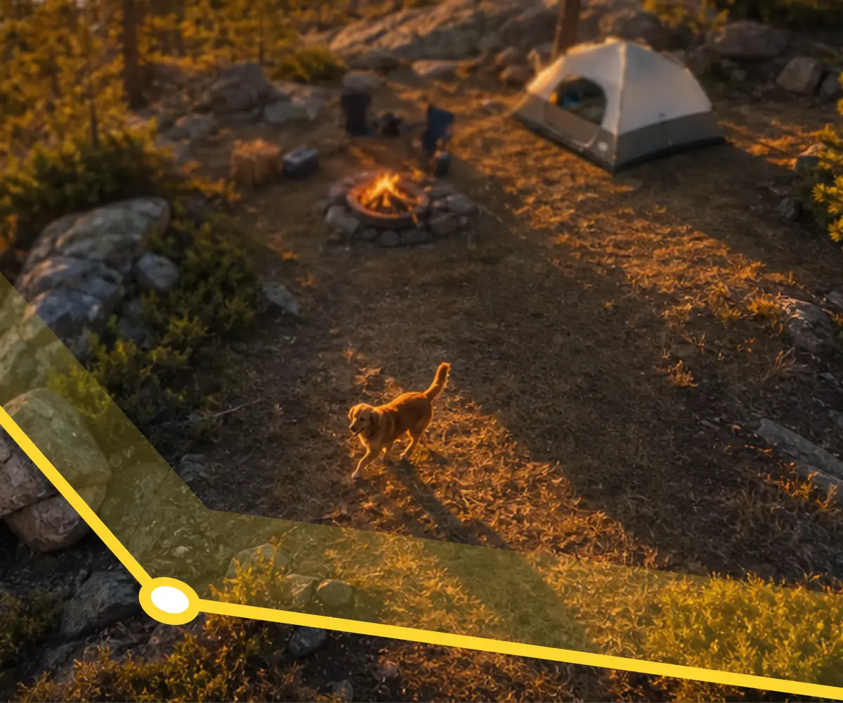 Halo Collar 5 GPS fence map showing a portable boundary created at a campsite, RV park, or remote cabin
